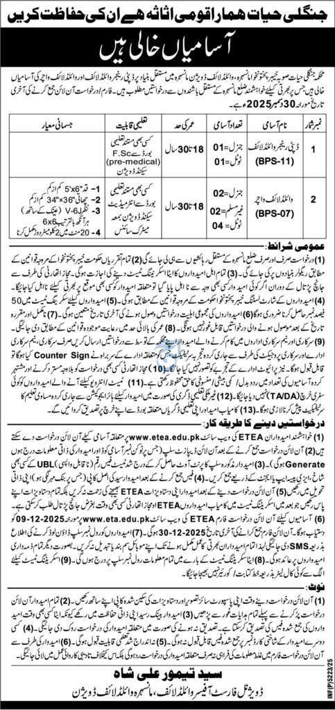 Forest & Wildlife Department Jobs 2025 – Mansehra, KPK