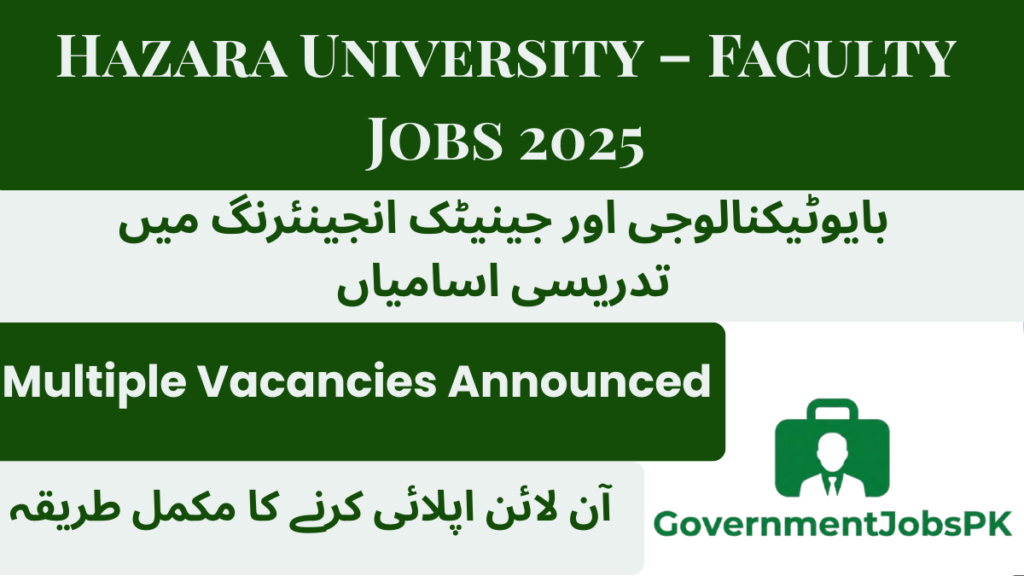 Hazara University Faculty Jobs 2025