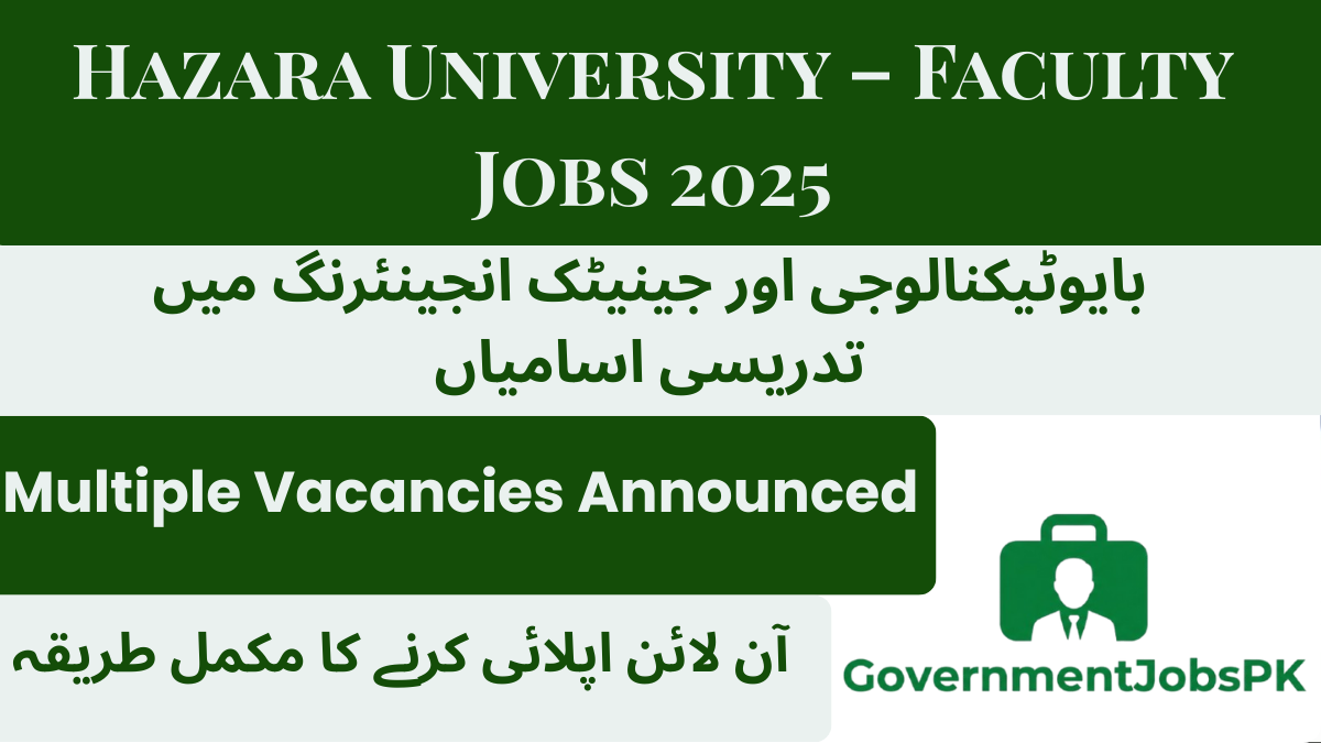 Hazara University Faculty Jobs 2025