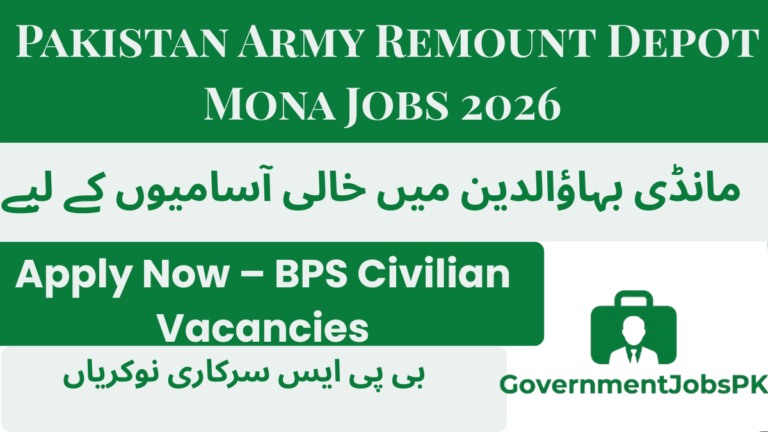 Pakistan Army Remount Depot Mona Jobs 2026