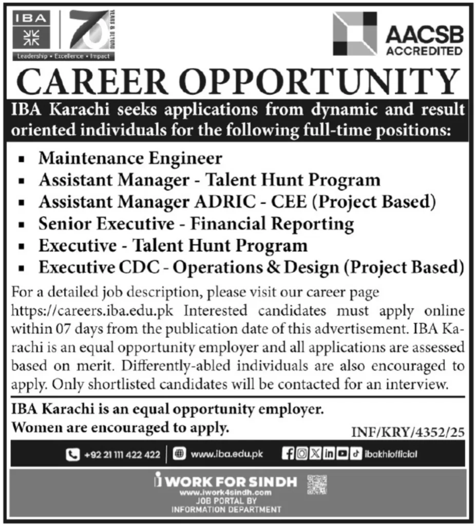 IBA Karachi Jobs 2026 – Multiple Positions Open for Professionals
