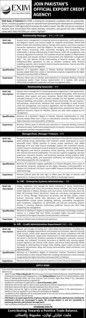 EXIM Bank of Pakistan Jobs 2025
